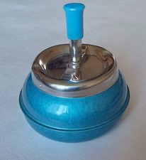 "Castle Brand" Push Button Table Ashtray - Blue - Vintage 60's/70s