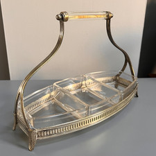 ANTIQUE WMF JUGENDSTIL SILVER PLATED BON BON HANDLED BASKET WITH GLASS LINERS