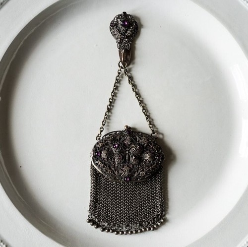Chatelaine antique metal bag - chatelaine,