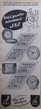 1952 PRESS AD CLOCK JAZ FERRIC ROMPIC FOUGIC COLMIC