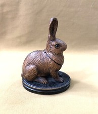 BLACK DRILL antique wooden inkwell depicting a hare / rabbit glass eyes