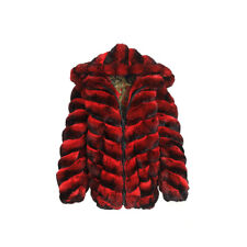 Men Real Rex Rabbit Fur Red Chinchilla Hood Jacket Genuine Fur Coats With Zip