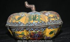 7.2" Chinese Copper Cloisonne Enamel Flower Pattern Pumpkin Lid Pot Jar Crock
