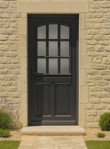 Porte entrée bois vitrée - porte,