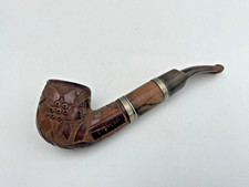 Antique Carved Heather Pipe with Floral Decor - Decorative Use or Display Case
