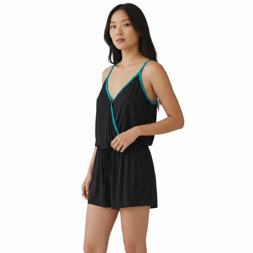 Bebe black teal trim - trim, romper