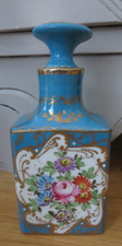 old Paris blue gold porcelain perfume bottle with flowers