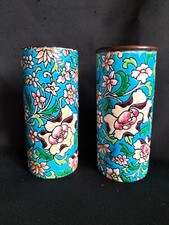 Longwy / Paire de vases rouleaux en émaux à fleurs variées / Fin XIXe Céramique