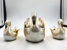 Antique LIMOGES Montigny & Cie porcelain swans salt shaker service