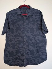 Karl Lagerfeld Paris Navy Blue Camouflage Short Sleeve Button Up Men's Size XL