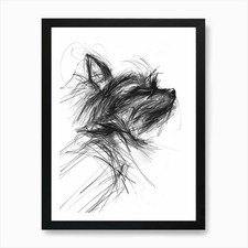Yorkshire Terrier Dog Charcoal Line Framed Wall Art Poster Canvas Print Picture