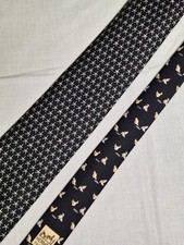 HERMES Tie 5097 PA Navy Origami Bird & Chicken Pattern 100% Silk Made in France