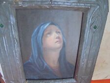Antique Reliquary Frame Oil on Canvas of the Virgin Tin Leaf Frame