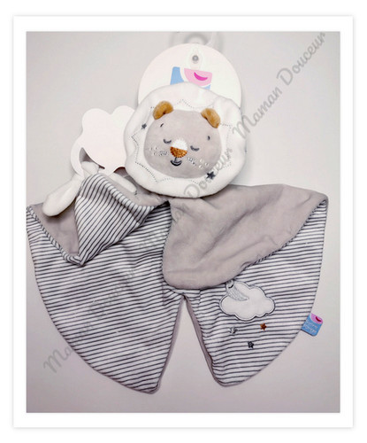 Doudou plat rond lion - lion, blanc