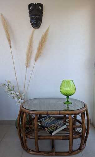 Table basse ovale - basse, rotin