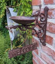 PLAQUE DE PORTE CONSOLE DE BIENVENUE AVEC PORTE-MANGEOIRE EN FONTE DÉCORATION...