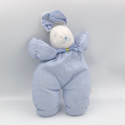 Doudou lapin vichy bleu - , noeud