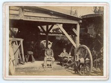 PHOTO circa 1900, wooden wheel cart craft warehouse