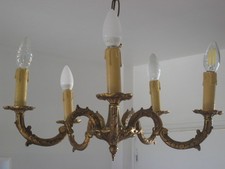 Ancien lustre en bronze 5 feux de style Louis XV en état de marche 6 kg