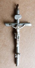 Grande Croix  argent massif 19e bijou ancien silver cross cruz crucifix 7,5 cm