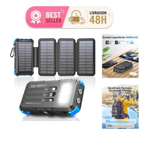 Chargeur solaire 20000mah - solaire,