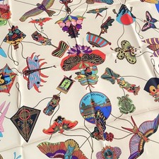 HERMES Carre 90 SOIES VOLANTES Silk Scarf Shawl Beige Multicolor Used w/Box Tags