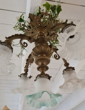 ANCIEN LUSTRE BRONZE 1900 TULIPE EN VERRE