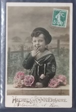 2 old postcards - postcard - happy birthday - child in hat