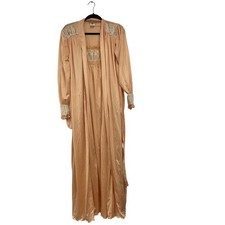 Vtg Stan Herman Womens Nightgown Robe Peignoir Set XP Peach Nylon Lace Trim