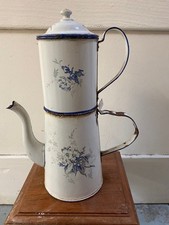 OLD PARISIAN COFFEE MAKER CANVAS ENAMEL EARLY 20TH CENTURY BLUE FLORAL DECOR
