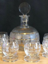 Service à liqueur -saké Art Déco. Formes géométriques. Doré 7 pièces
