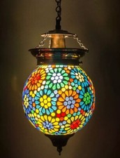 Lampe suspendue en mosaïque turque en verre coloré pour salon, chambre ou cou...