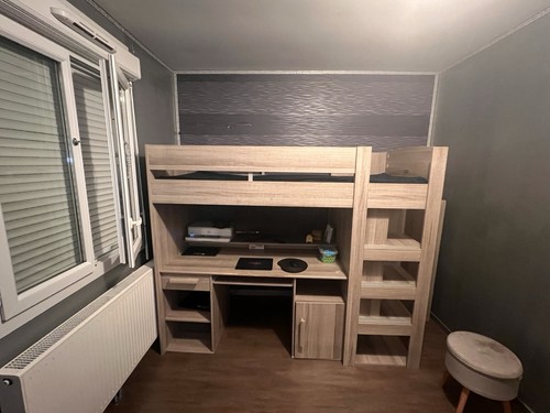 Lit mezzanine effet bois gris