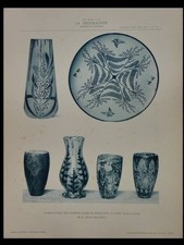 FELIX MALLEVAL, VASES ET MEUBLES ART NOUVEAU -2 PLANCHES 1902 MONTIGNY SUR LOING