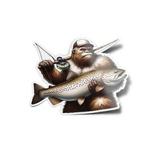 Pack x5 AUTOCOLLANTS STICKERS vinyle Yeti pêche truite casquette poisson 8cm