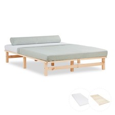 Cadre de lit 140x200 en bois massif Matelas Sommier à lattes Double Homestyle4u