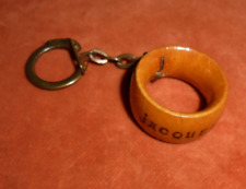 Mini Round Pyroengraved Real Wood Towel Keychain ""JACQUELlINE"" 30mm Diam