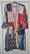 Patchwork Cotton Robe Belted Pockets Boho Floral One Size Kimono