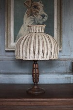 Bedside lamp, vintage table lamp, carved wood lamp with hook lampshade