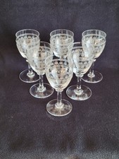 6 Antique Port El Cristal Engraved Baccarat Foot Glasses 