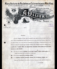 PARIS (XI°) FACTORY / WHEELS copper FURNITURE "A. OLLIER" tariff tract 1912