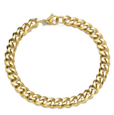 BRACELET CHAINE DORE GOURMETTE HOMME 22cm 5mm ACIER INOXYDABLE HYPOALLERGENIQUE