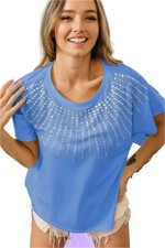BiBi Rhinestone Beaded Short Sleeve Top