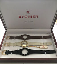 Regnier women's watch box 3 black straps, brown leather and white gold frame