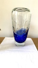 Ancien Vase Soufflé Verre Bleu Murano  objet  Contemporain Design Non Signe