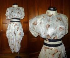 Vtg 80s Avant Garde Mauve Rose print Silky Secretary Cocktail party belted Dress