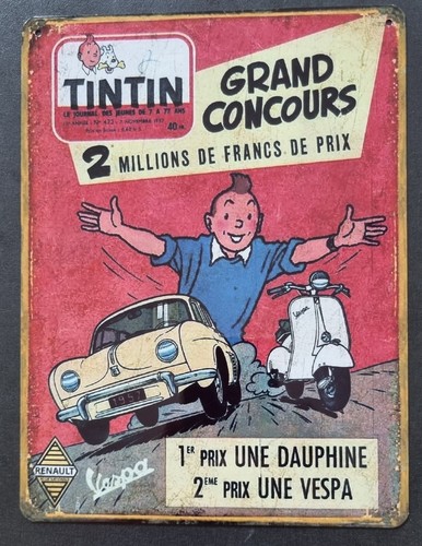 Plaque métal vintage tintin - métal,