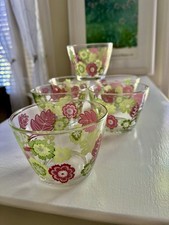 Ikea Godta Dessert Bowls Green Pink  Floral-Retired. Set Of 6