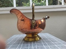 Ancien porte bûches-Seau à charbon-Grand cache pot en cuivre et laiton