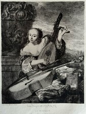 Van Der Helst Engraving Eau Forte Etching Portait Music Violin Cello Lute